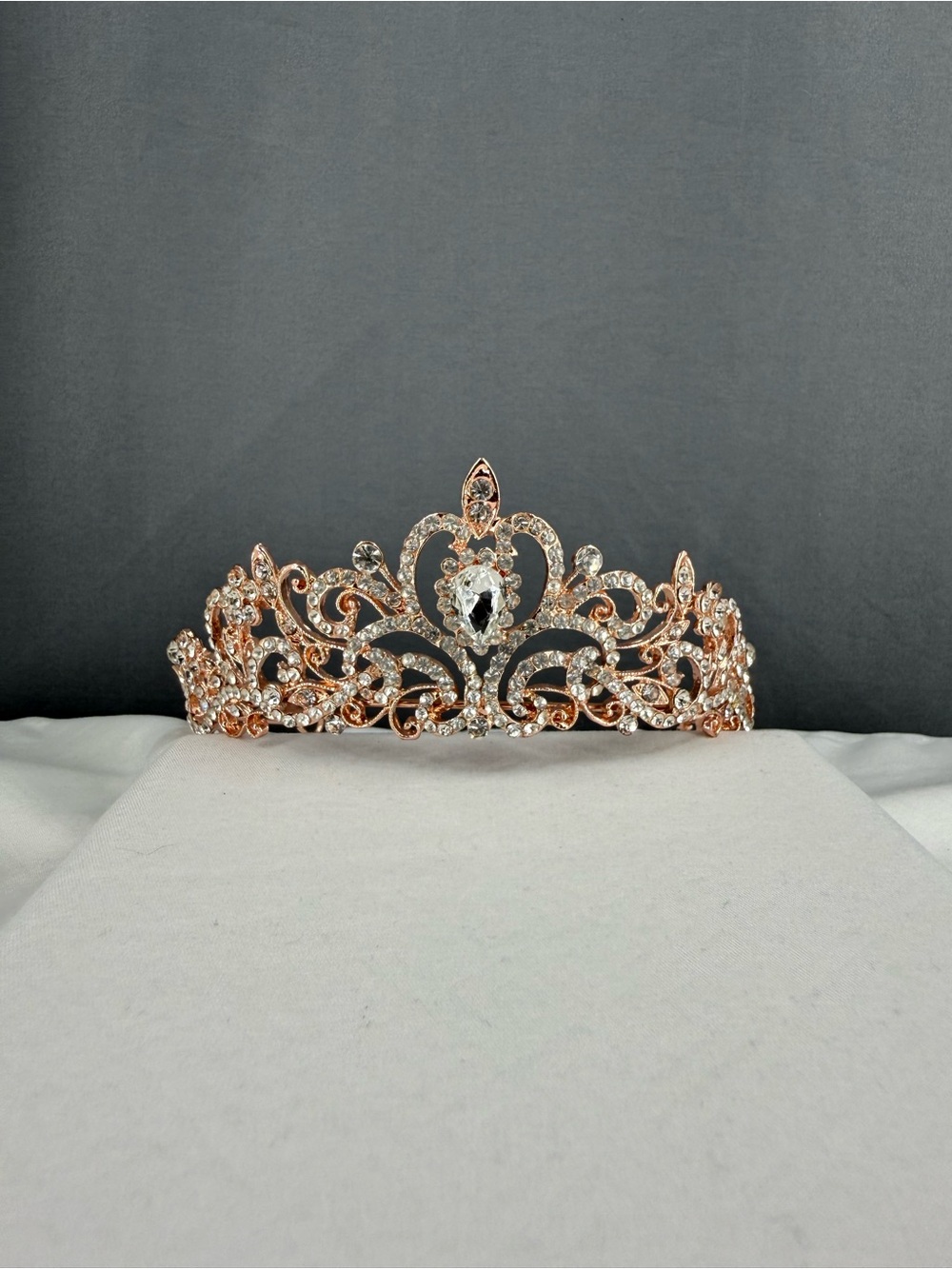 Rose Gold Crystal Tiara Crown - Women Accessories